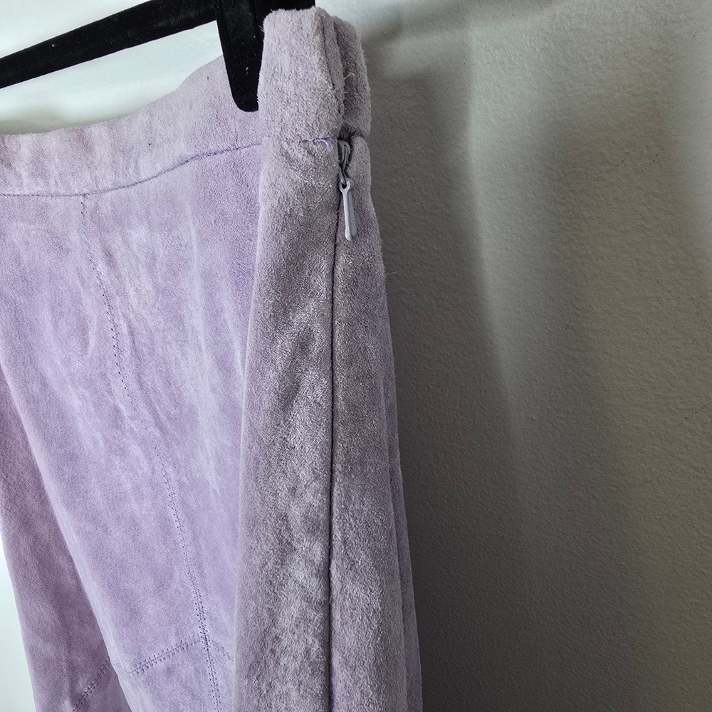 Terry Lewis Purple Suede Leather‎ Midi Skirt Lavender A-Line Size 8 NWT - Picture 4 of 6